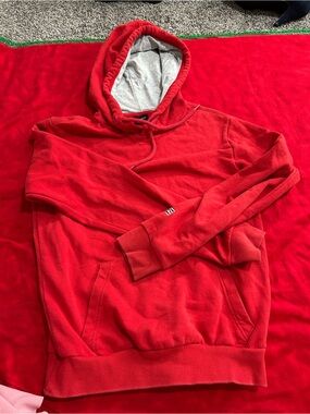 Classic Red Pullover Hoodie with Contrast Lining